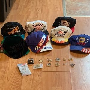 NASCAR hats and pins set